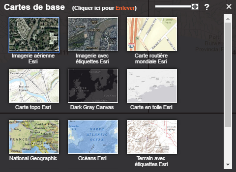 Capture d’écran de la galerie de cartes de base du GeoPortal.