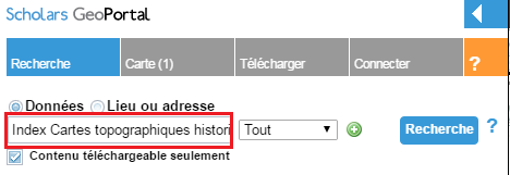 Capture d’écran du champ de recherche contenant les mots « Index topographique historique ».